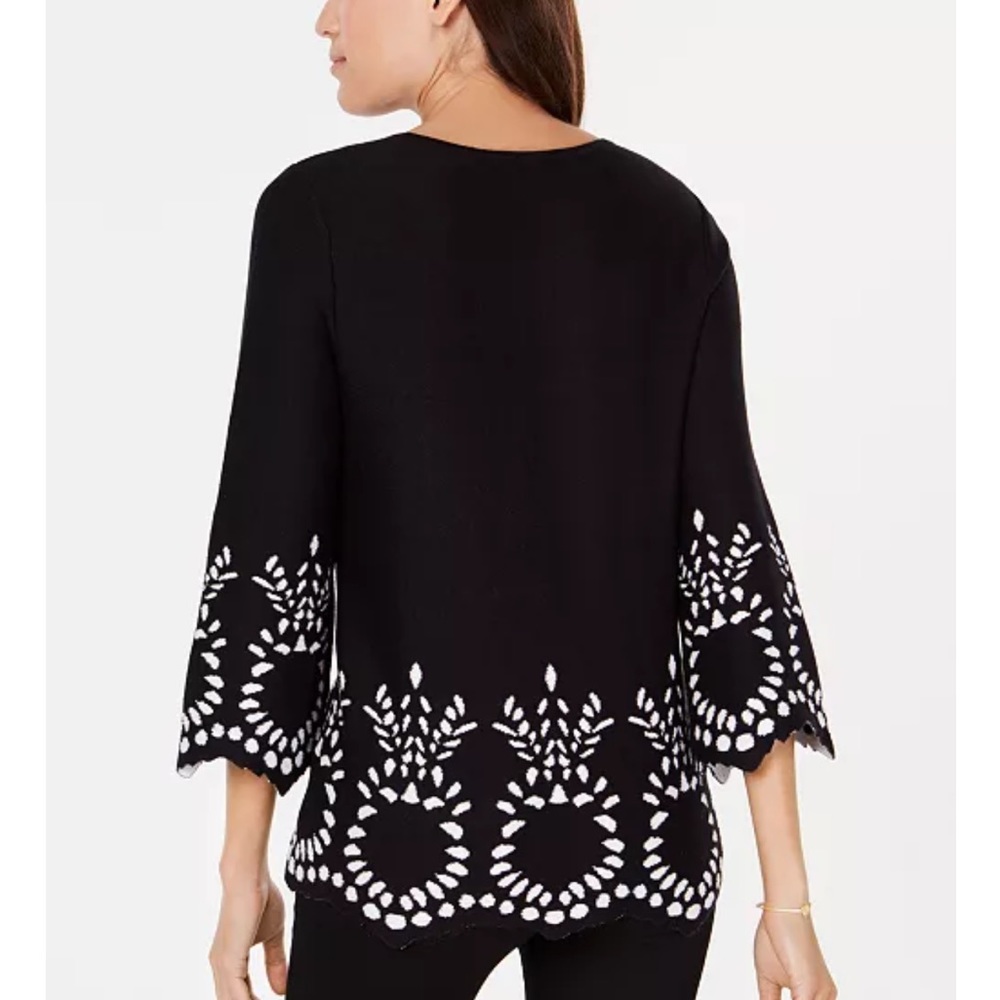 ALFANI Jacquard Sweater Black White Petite Small PS SP $80 NWT - Picture 2 of 4